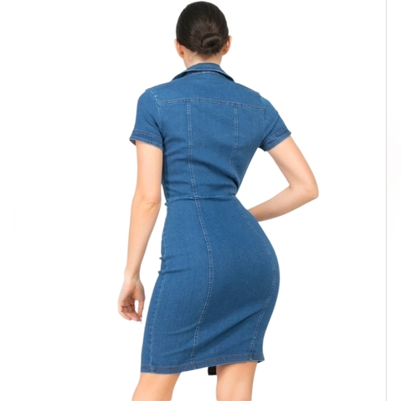 NEW zip front stretch denim mini dress size S - Picture 2 of 8